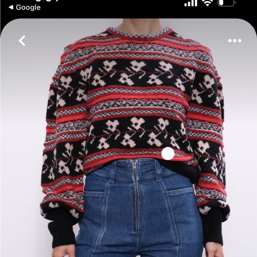 Ulla Johnson Red Black Cream Patterned Wool Sweater
